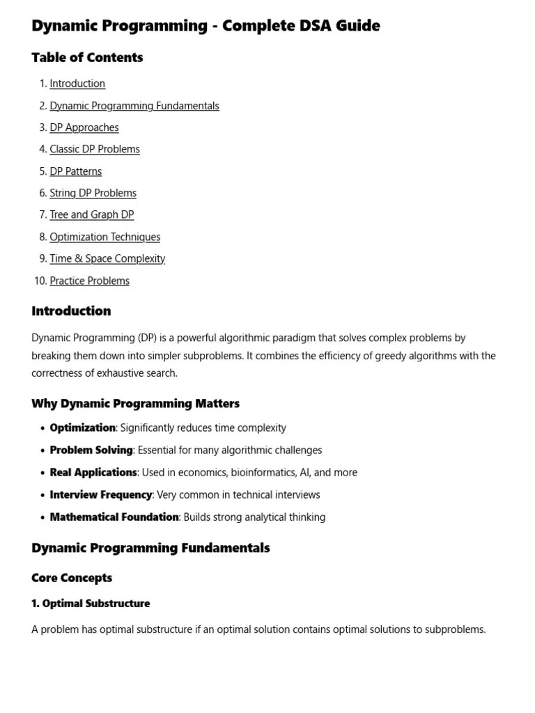 Dynamic Programming - Complete DSA Guide | PDF | Dynamic Programming ...