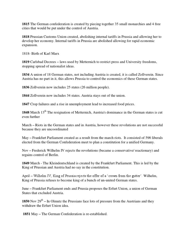 German Unification Timeline | PDF | Otto Von Bismarck | Prussia