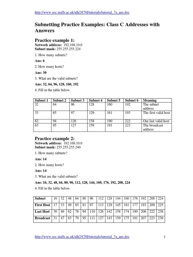 Class C Subnetting Practice Guide | PDF | Network Protocols | Internet ...
