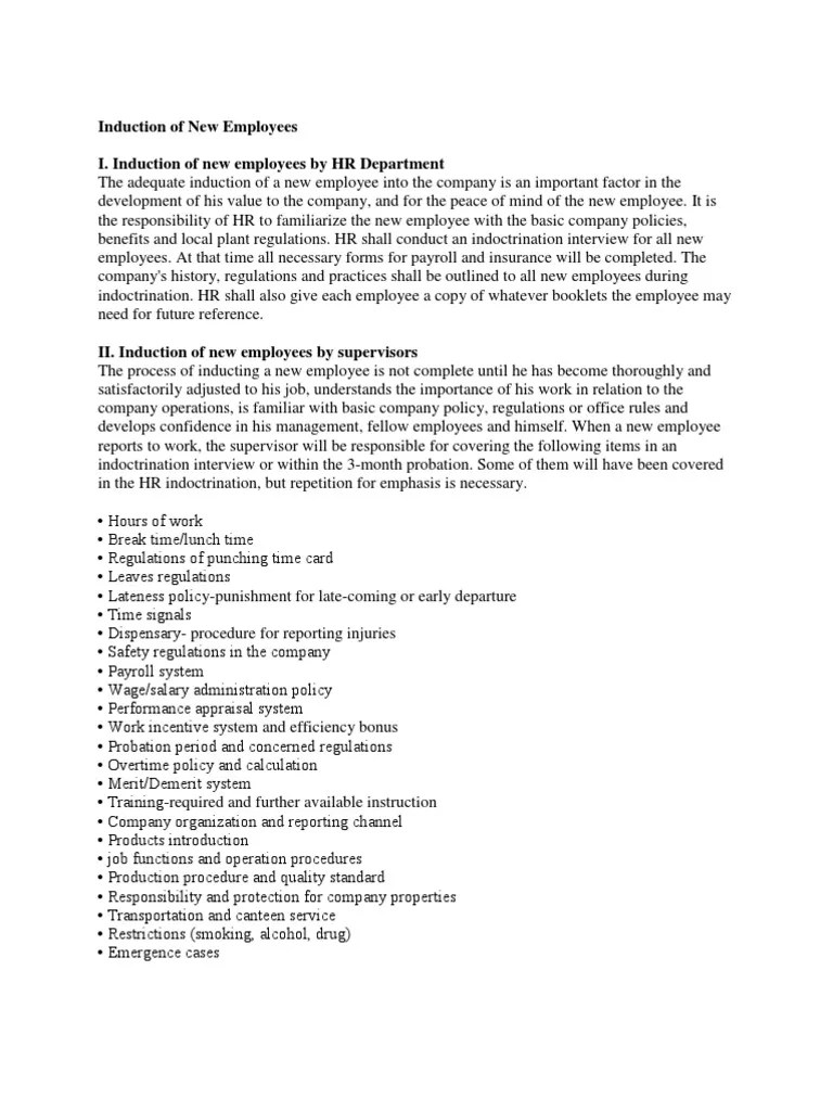 Induction Of New Employees | Download Free PDF | Employment | Mentorship