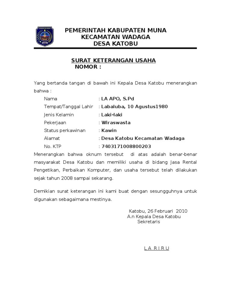 Contoh surat izin sakit dari rt. Surat Keterangan Usaha Pdf