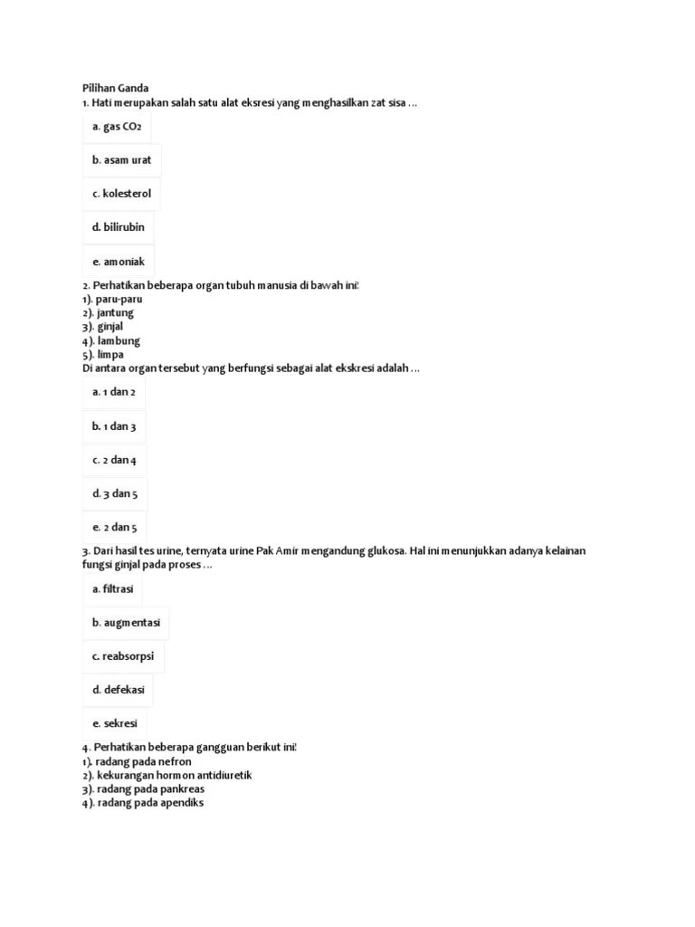 Soal Soal Ekskresi | PDF