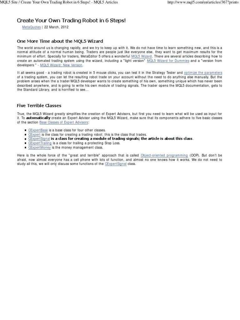 Create Your Own Trading Robot In 6 Steps! - MQL5 Articles | PDF ...