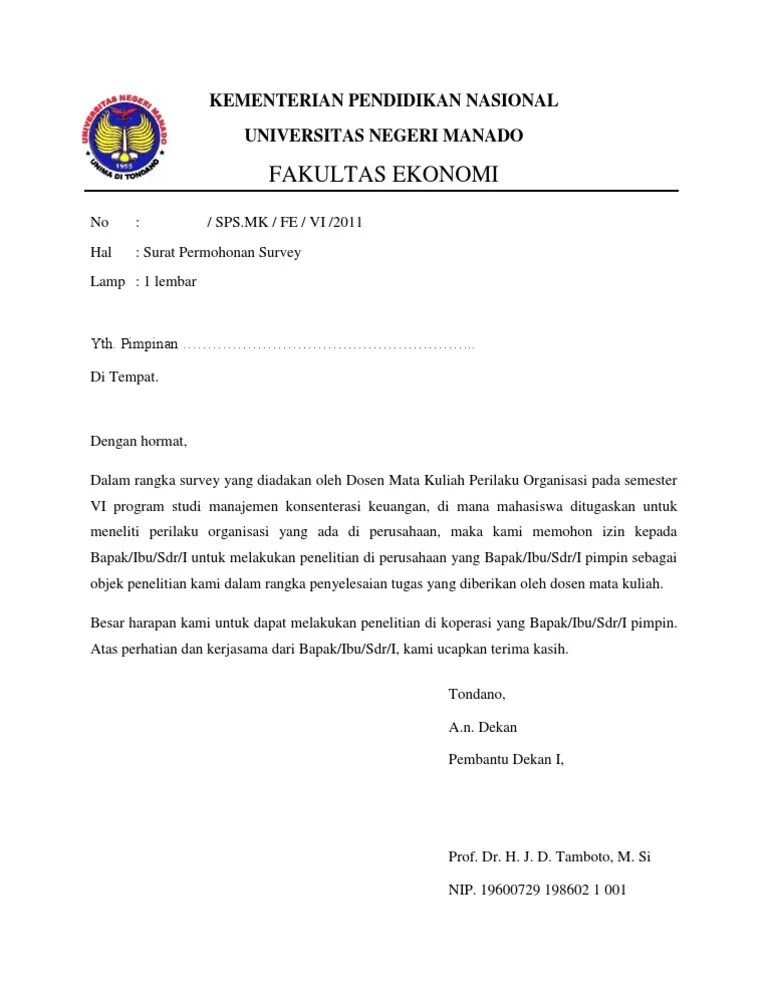 Contoh Surat Pengantar Survey Contoh Surat 
