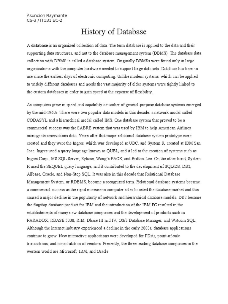 A Brief History Of Database Systems From The 1960s To The Present | PDF ...