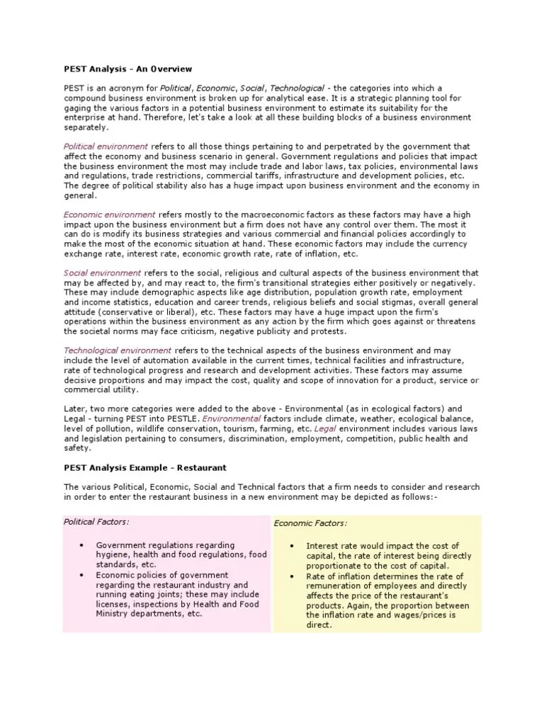 Pest Analysis Foods Economies