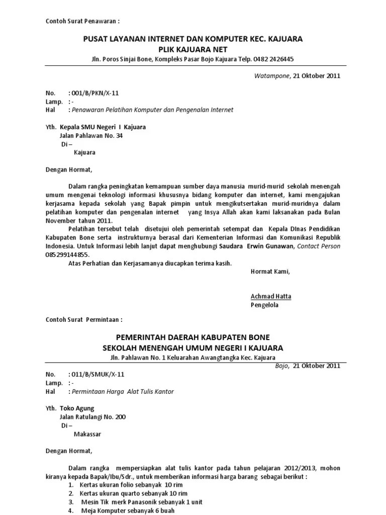 Contoh Surat Penawaran Catering . Contoh Surat Penawaran