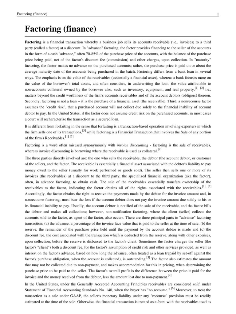 Factoring In Finance Arrangements | PDF | Factoring (Finance) | Money