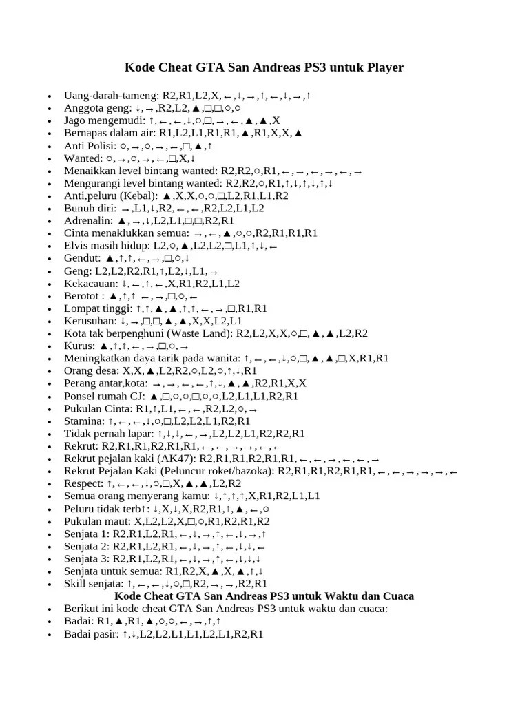 Kode Cheat GTA San Andreas PS3 Symbol PDF 1