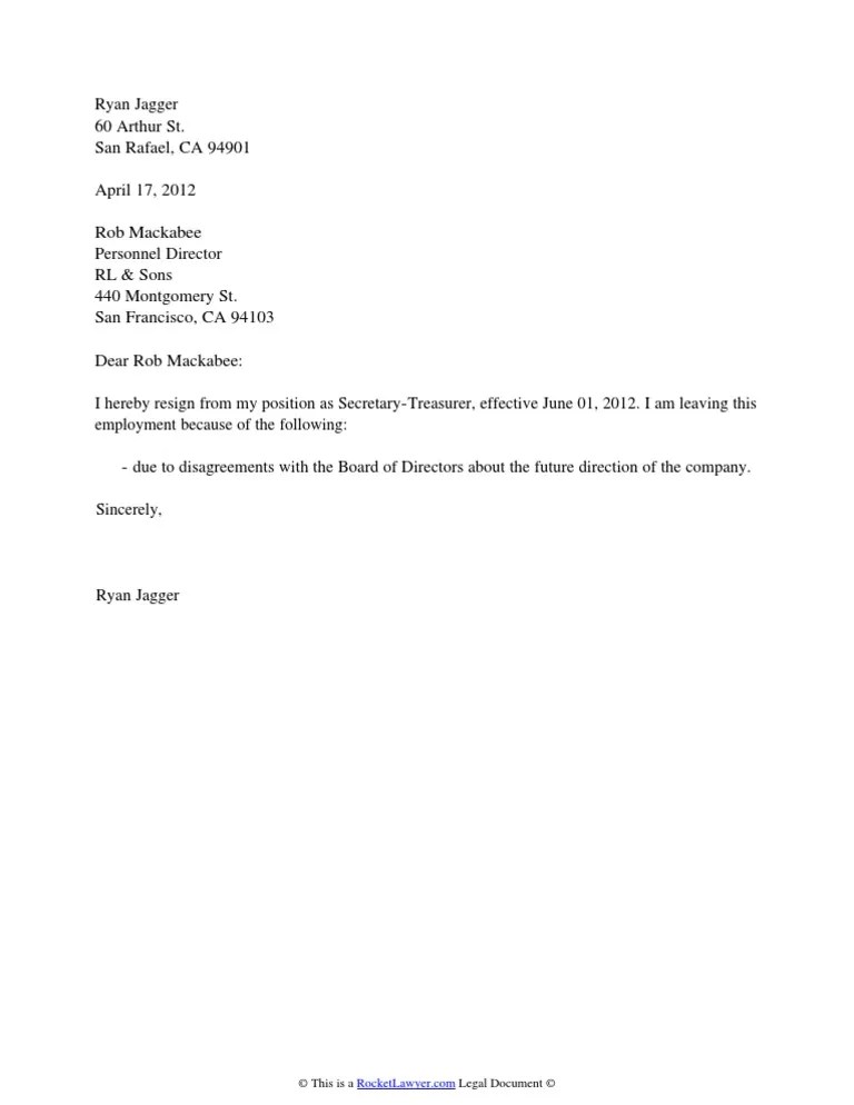 Employment Resignation Letter