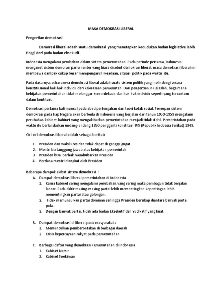 Ciri Ciri Sistem Pemerintahan Demokrasi Liberal Parlementer