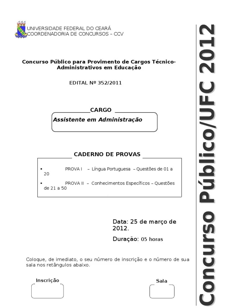Prova Ufc Assistente Em Administracao | PDF | Gestão De Recursos ...