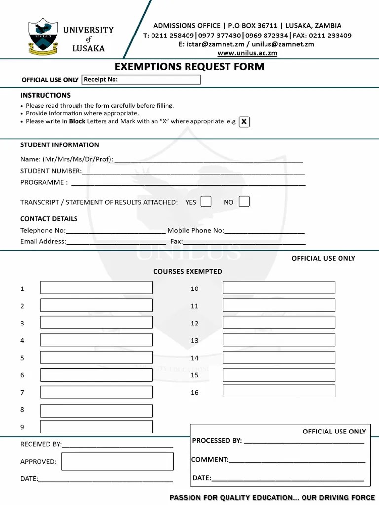 Exemptions Request Form Pdf