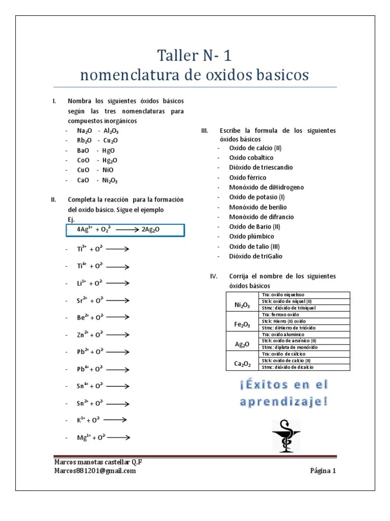 Taller N 1 Oxidos Basicos | PDF | Oxígeno | Moléculas