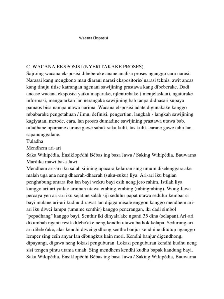 Wacana Eksposisi Bahasa Jawa Restu Sukesti Herawati Tarti Khusnul Khotimah Nanik Sumarsih Pdf Free Download Artikel Jawa mempunyai jenis-jenis lo sebagian orang juga berpendapat sesungguhnya bahasa Jawa lebih seru menarik dan lebih singkat dibandingkan bahasa Indonesia.