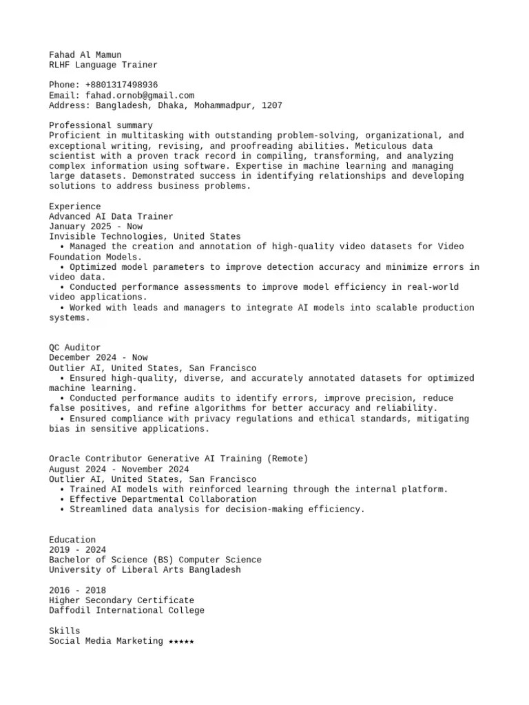 Fahad S Latest Resume Pdf