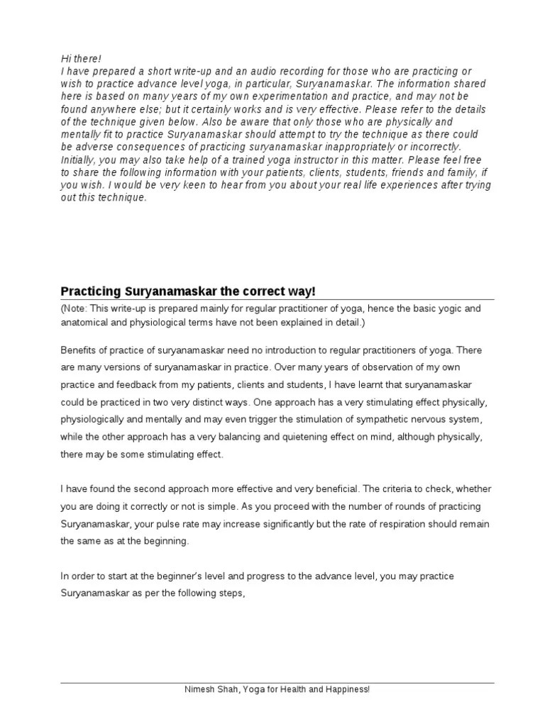 Suryanamaskar - The Correct Technique | PDF | Yoga | Medicine