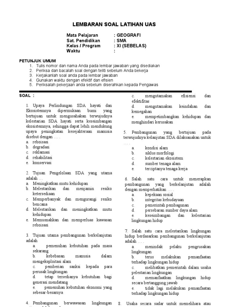 Simak serunya pembahasan contoh soal uas geografi sma bagian tata. Contoh Soal Uas Geografi Kelas X Semester 1 Kurikulum 2013 Contoh Soal Terbaru