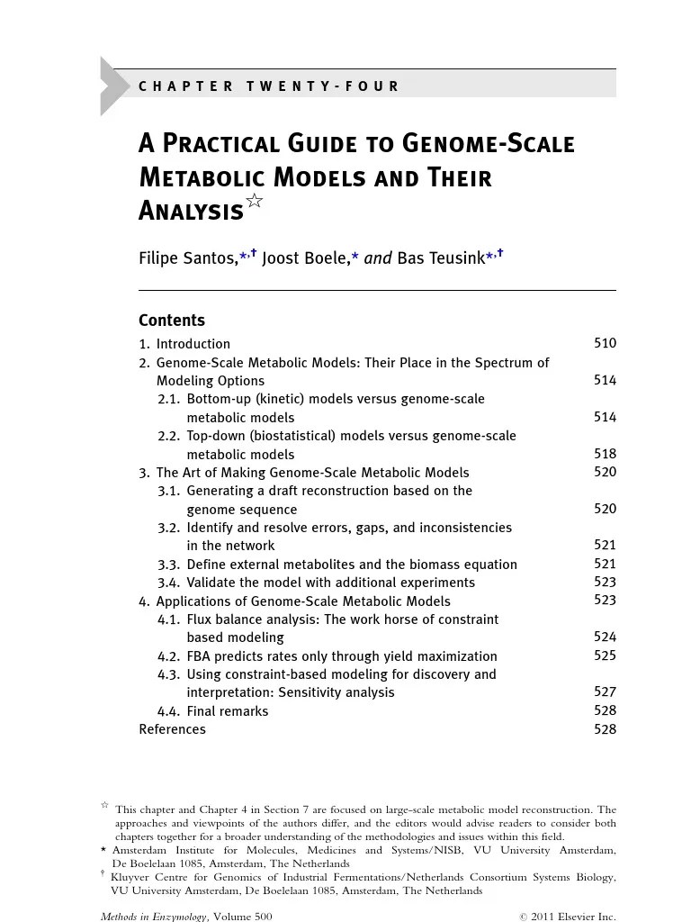 A Practical Guide To Genome-Scale Metabolic Models And Their Analysis ...
