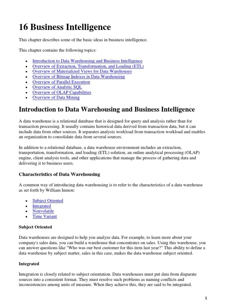 Introduction To Data Warehousing And Business Intelligence | PDF | Data ...