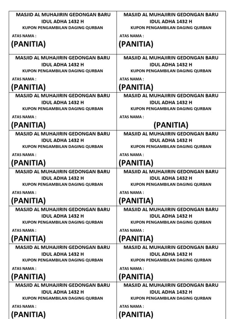 Cod kupon undian jalan sehat voucher karcis tiket numerator request kecil shopee indonesia. Kupon Qurban Pdf