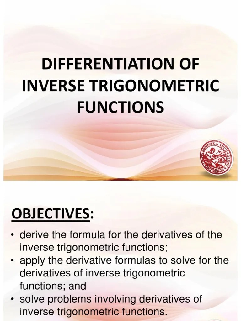 Lesson 12 - Derivative Of Inverse Trigonometric Functions | PDF | Sine | Trigonometric Functions