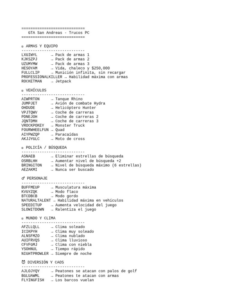 Trucos De GTA San Andreas Para PC PDF 1