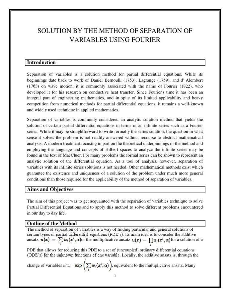 Separation Of Variables Method For Partial Differential Equations | PDF | Partial Differential ...