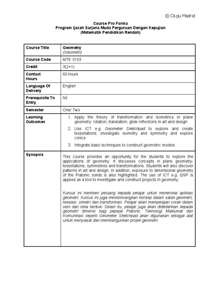 In close cooperation with our network in indonesia our services include market research (market intelligence), monthly reports on the indonesian economy, politics and social developments, market entry strategies, the establishment of legal entities … Proforma Mte 3103 Geometry Pdf Geometry Classical Geometry