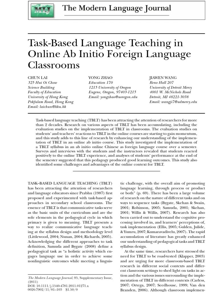 Task-Based Language Teaching In | PDF | Course Evaluation | Educational ...