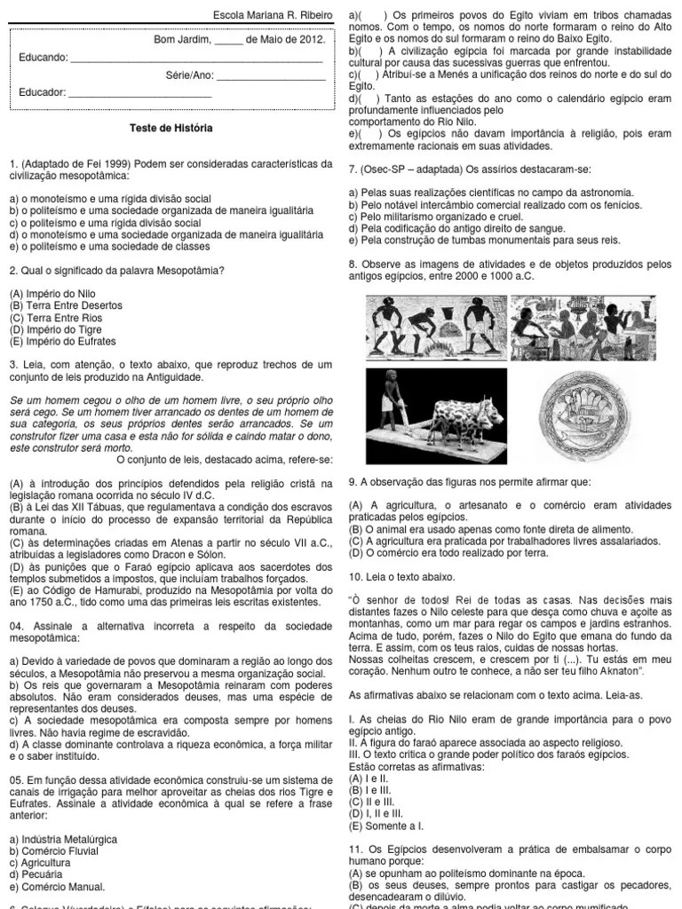 Egito E Mesopotamiateste | PDF | Mesopotâmia | Antigo Egito
