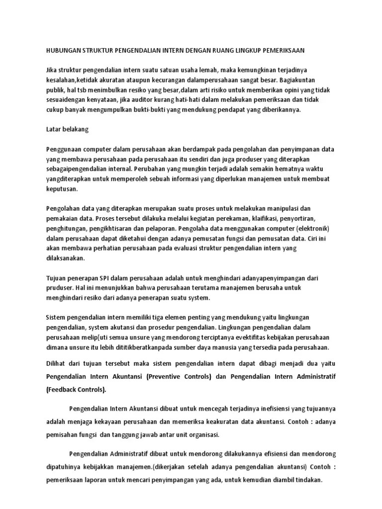 Pada perusahaan perorangan atau umkm, pada umumnya pemilik terlibat langsung dalam kegiatan usaha sehari hari, memberi perintah kerja, mengawasi . Hubungan Struktur Ian Intern Dengan Ruang Lingkup Pemeriksaan Pdf
