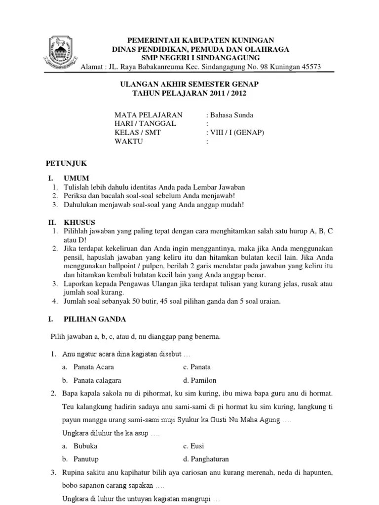 contoh wawacan bahasa sunda dan unsur instrinsik panji wulung. Contoh Soal Guguritan Bahasa Sunda