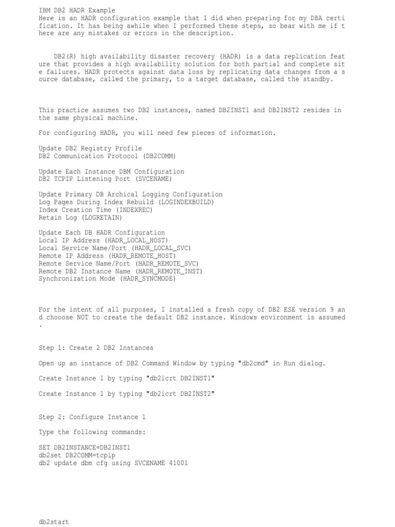Configuring High Availability Disaster Recovery (HADR) Between Two DB2 ...
