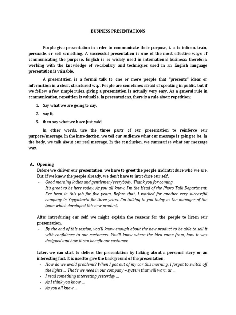 Business Presentation | PDF | English Language | Communication