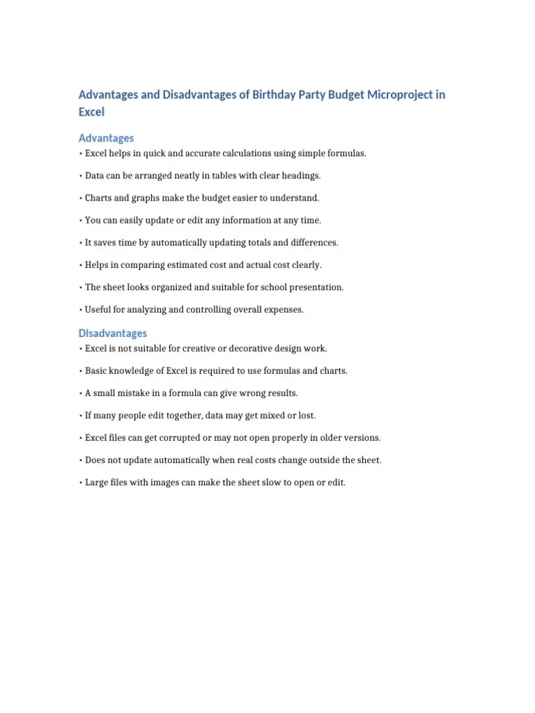 Formal advantages and disadvantages of birthday party budget