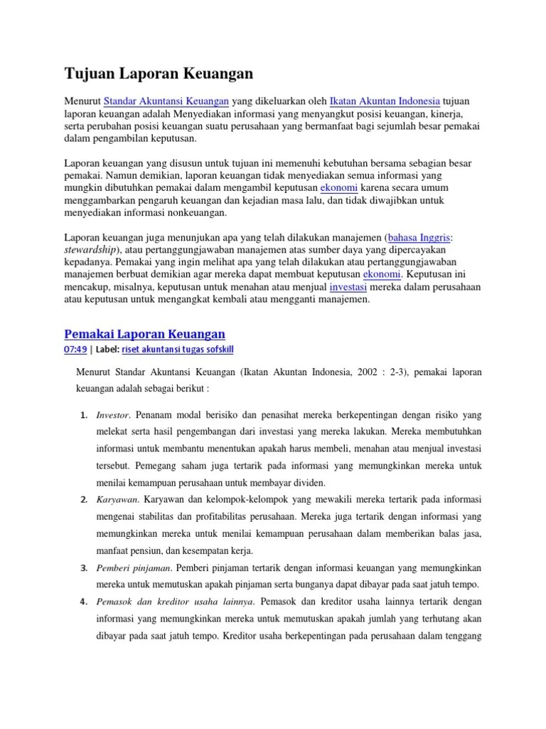 Tujuan Laporan Keuangan | PDF