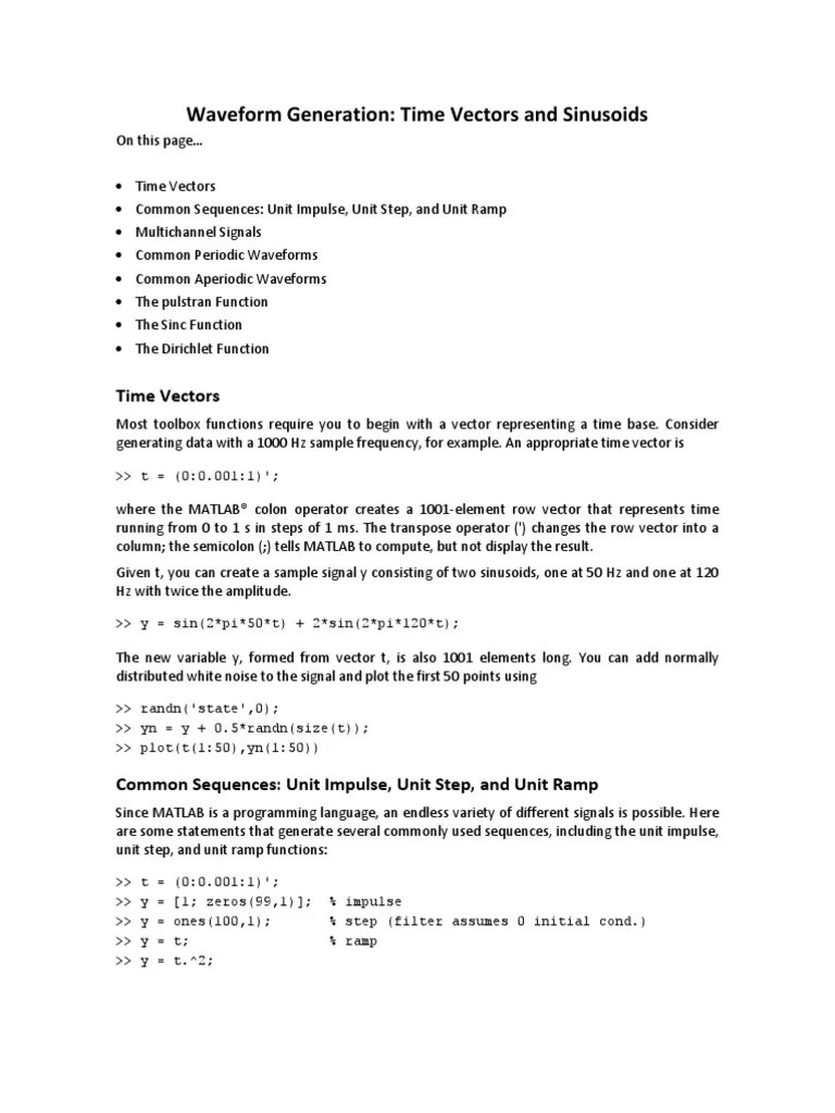 Waveform Generation Matlab | PDF | Sine | Bandwidth (Signal Processing)