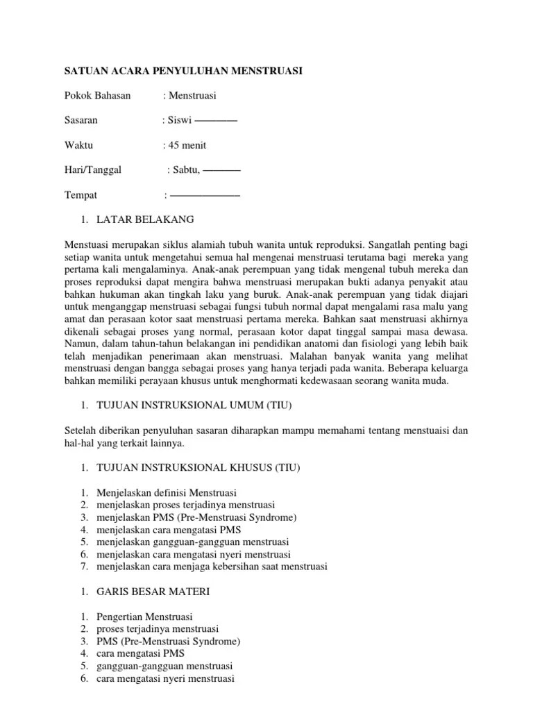 Satuan Acara Penyuluhan Menstruasi | PDF