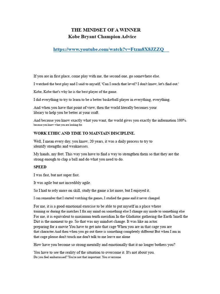 The Mindset Of A Winner Kobe Bryant Champions Advice Pdf Kobe Bryant