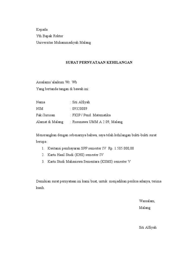 Surat pernyataan jual beli digunakan untuk membuat perjanjian diantara kedua belah pihak yang akan melakukan transaksi. Surat pernyataan kehilangan