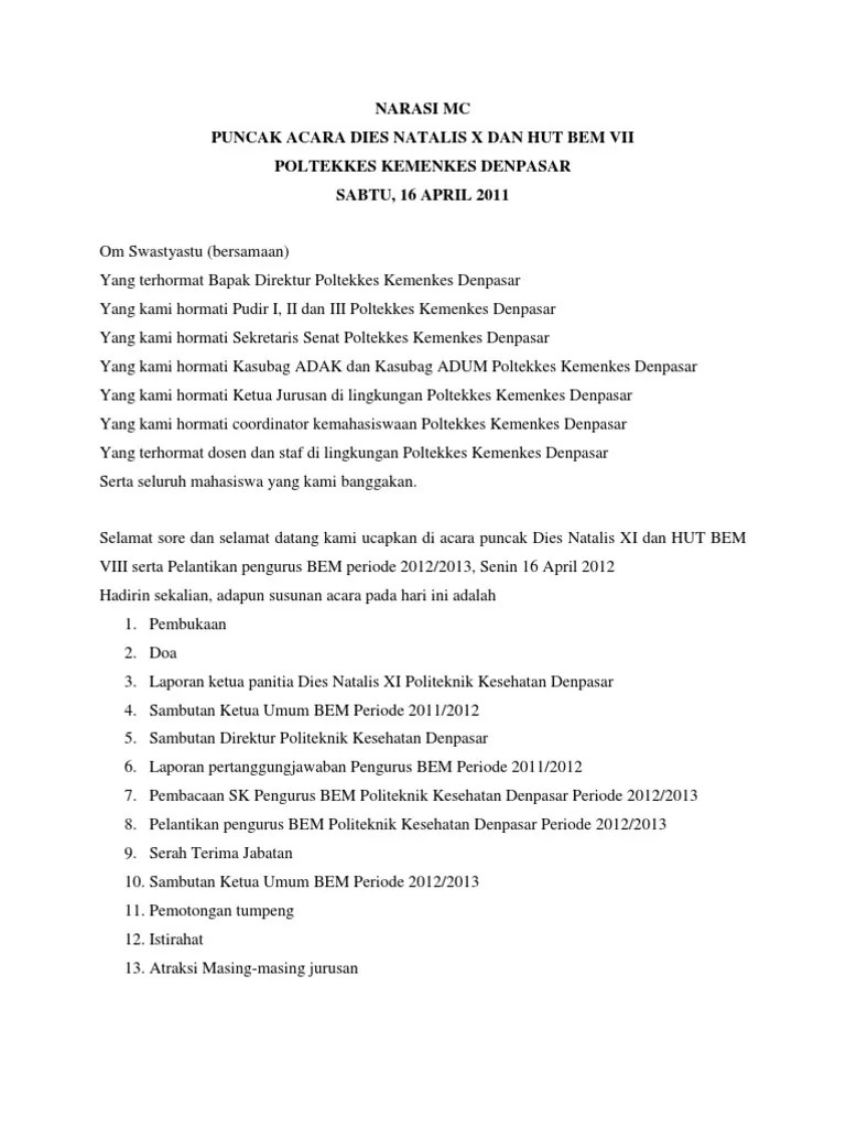NARASI MC Perayaan Hut Dies Natalis 1 | PDF