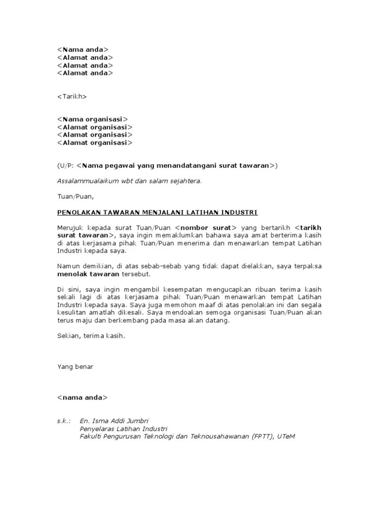 Surat Penolakan Kerjasama 