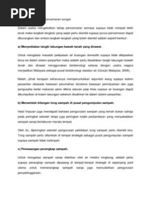 Sungai yang telah tercemar tidak bisa dimanfaatkan untuk mandi atau sebagai sumber air bersih . Langkah Mengatasi Pencemaran Sungai Pdf