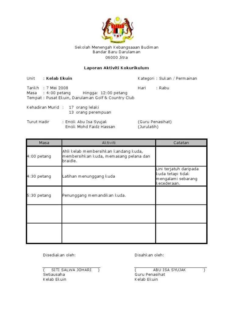 Kita haruslah berusaha untuk mengharumkan nama negara contoh peristiwa: Laporan Aktiviti Kokurikulum Pdf