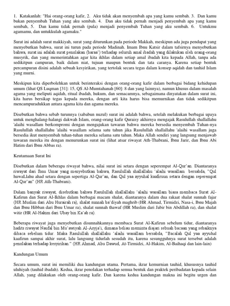 Surat al kafirun beserta artinya tergolong surat makkiyah karena … Al Kafirun Pdf