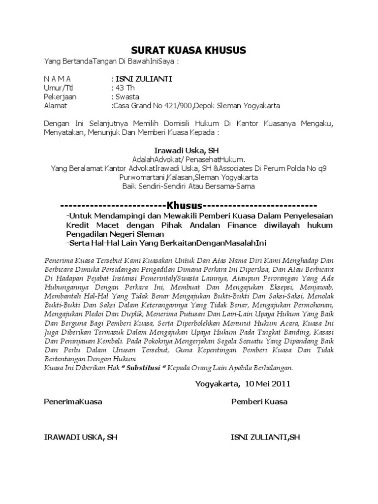 Ini juga bagus bagi mereka yanglagi kena kasus. Surat Kuasa Khusus Pdf