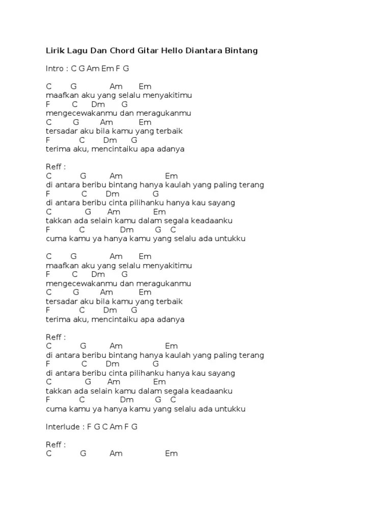 Belajar kunci gitar hello diantara bintang. Lirik Lagu Dan Chord Gitar Hello Diantara Bintang
