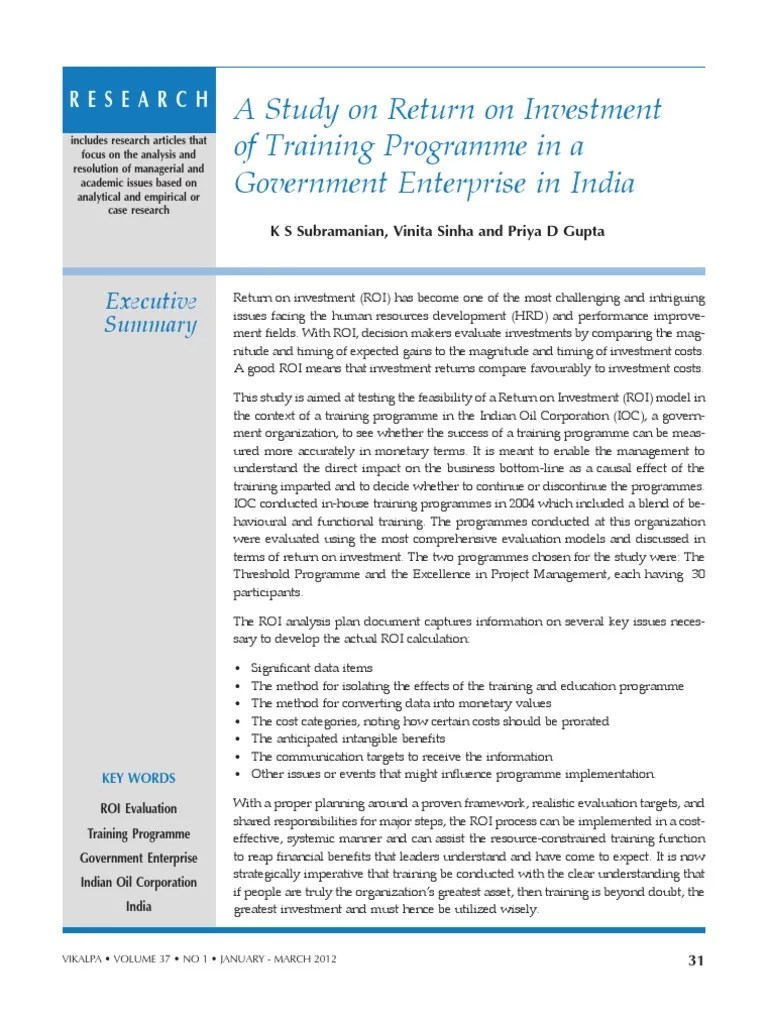 Roi | PDF | Return On Investment | Strategic Management