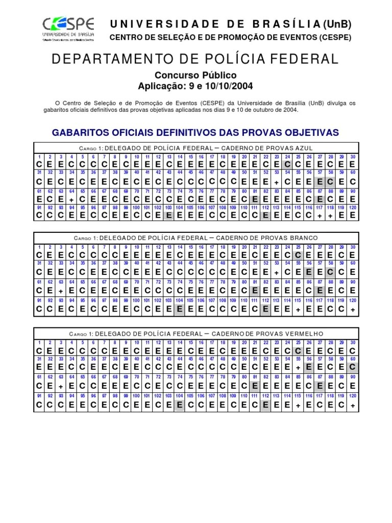 Gabarito Da Prova Do Concurso Para Delegado Da Polícia Federal ...